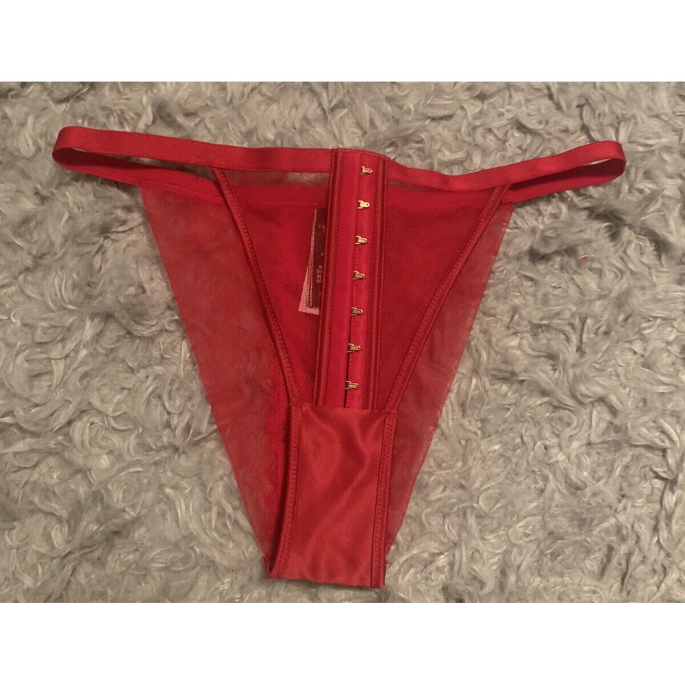 Victorias Secret NWT Luxe Red Hook Mesh Velvet Brazilian Very Sexy Panty Sz M